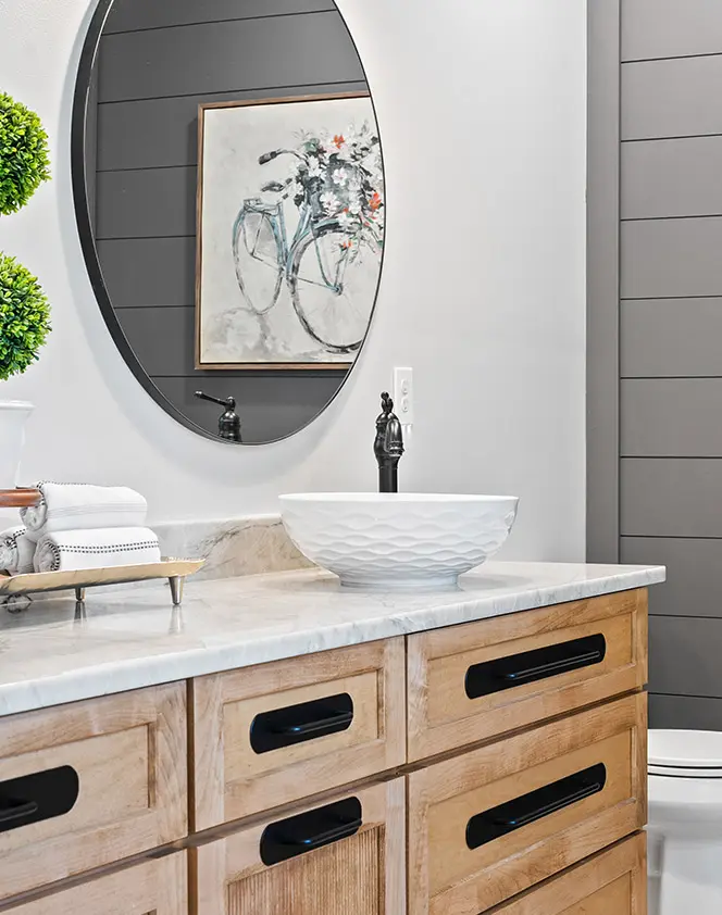 Luxury bathroom sink cabinet & oval mirror