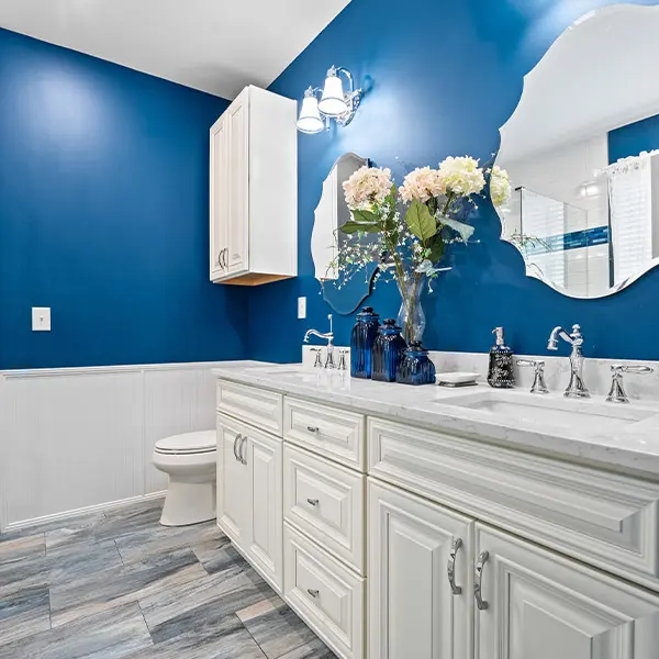 blue and white bathroom
